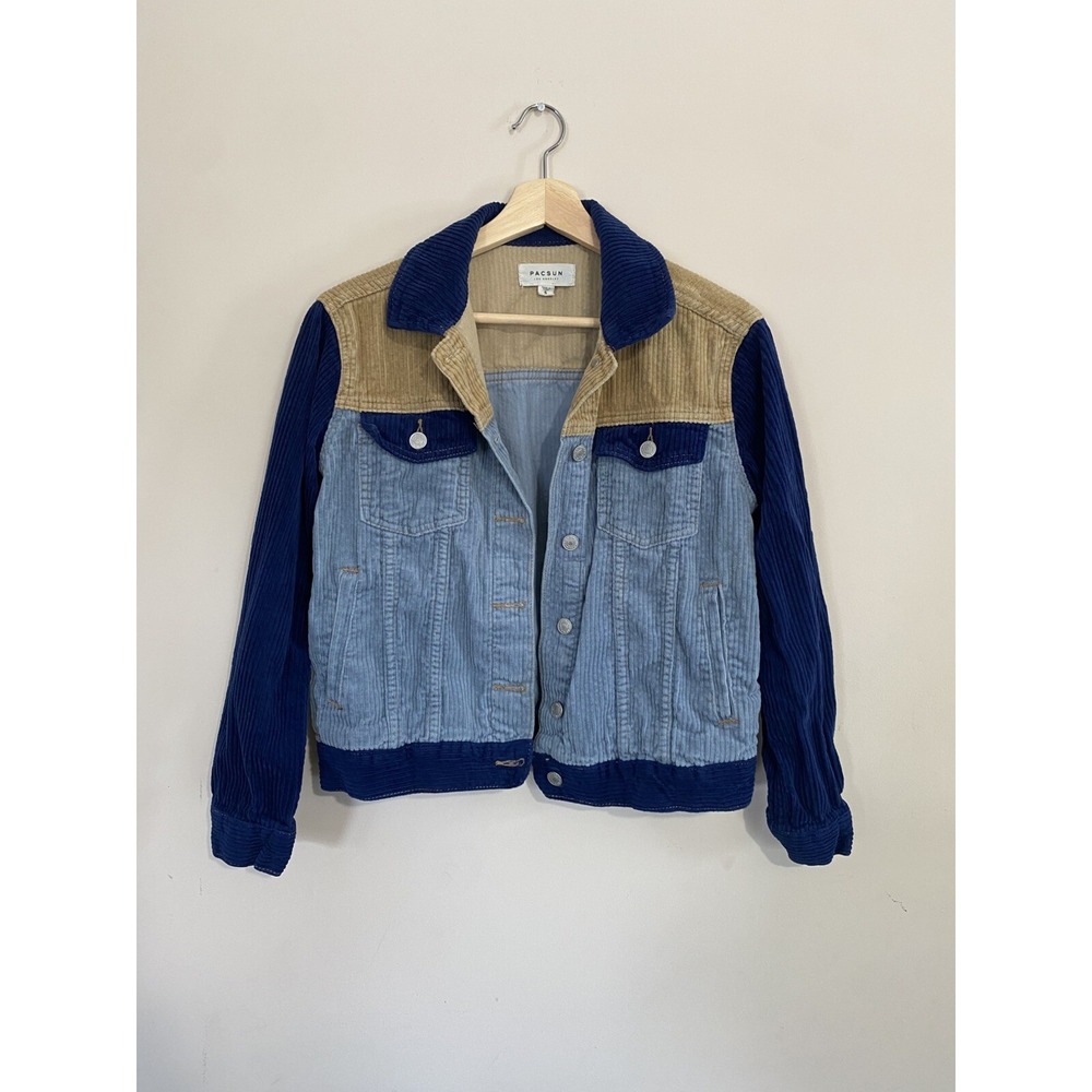 Trendy Y2K Pacsun Corduroy Jacket Women Sm Tan Blue Button Down Rugged Heritage